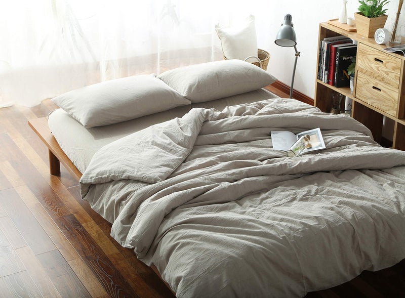F.Y.Dreams 100% Washed Cotton Duvet Cover for Weighted Blanket 48x72 inches with 8 Ties, Zipper on Long Side/Khaki/Just Duvet Cover - Image 1